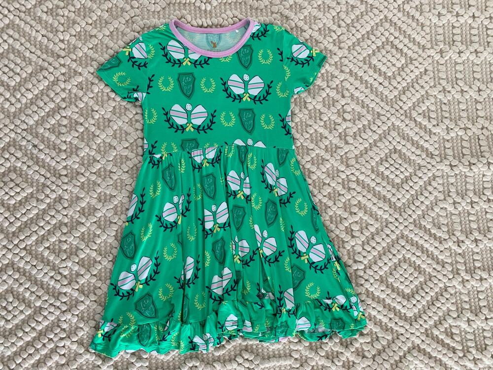 Kiki + Lulu Tennis Raquetball Badminton Green Swingy Ruffle Dress Girls 7/8